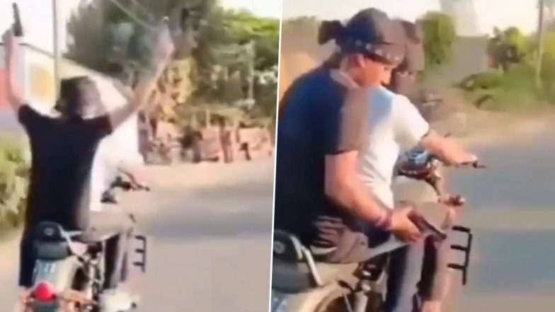 UP: Pillion Rider Brandishes Pistols, Fires Shots in Air in Broad Daylight in Kanpur; Probe Launched After Video Goes Viral