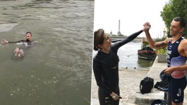 Paris Olympics 2024: French Sports Minister Amelie Oudea-Castera Swims in Seine Amid Doubts Over River’s Cleanliness (Watch Video)