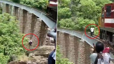 Rajasthan Shocker: Couple Jumps From Bridge Into 90-Feet Gorge As Train Arrives During Photo Shoot in Pali, Disturbing Video Surfaces