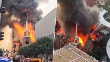 First Baptist Dallas Church Fire: Blaze Erupts at Church in US’ Texas, Video Shows Raging Flames and Thick Smoke