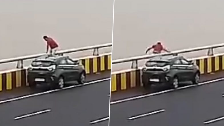 Suicide Attempt Caught on Camera in Mumbai: Engineer Stops Car on Atal Setu, Jumps off Sea Bridge; Disturbing Video Surfaces