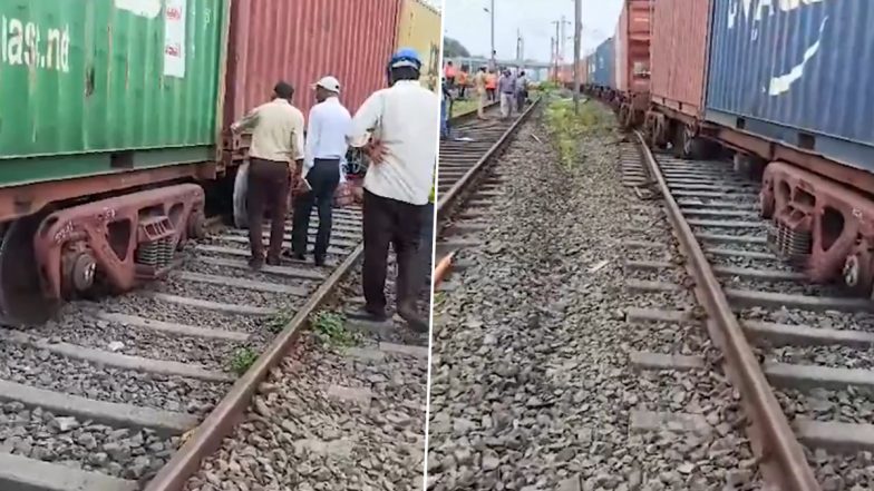 Freight Train Derails at Boisar Railway Station, No Major Accident Reported (Watch Video)