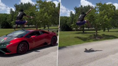 IShowSpeed Jumps Over Cristiano Ronaldo-Themed Lamborghini, Completes the Daring Stunt With a SIUUU Celebration (Watch Viral Video)