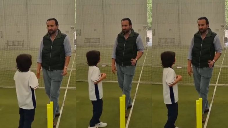 Saif Ali Khan Educates Son Taimur About Family’s Cricketing History As He Learns Cricket at International Cricket Masters Academy in UK (Watch Video)