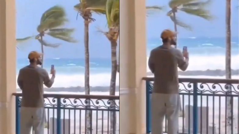 Virat Kohli Shows Wife Anushka Sharma the Effect of Hurricane Beryl From Hotel in Barbados, As Indian Team Faces Delay in Returning Home (Watch Video)