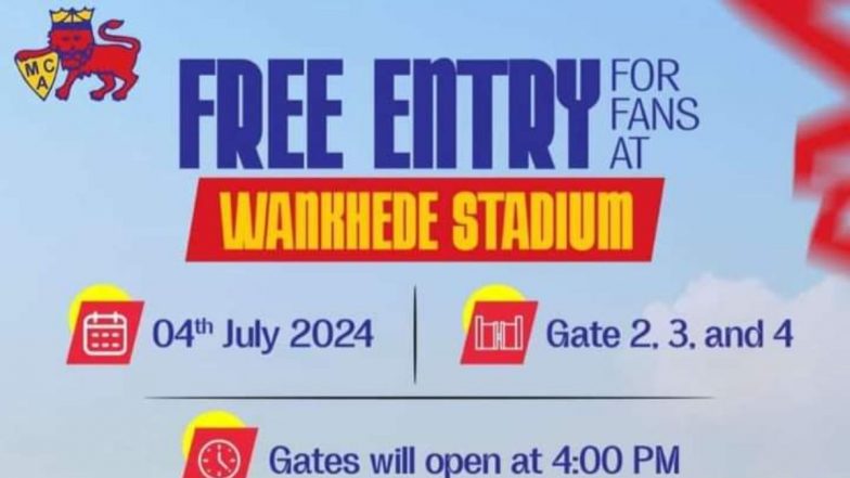 Mumbai Cricket Association Announces Free Entry at Wankhede Stadium for Team India's T20 World Cup 2024 Victory Parade