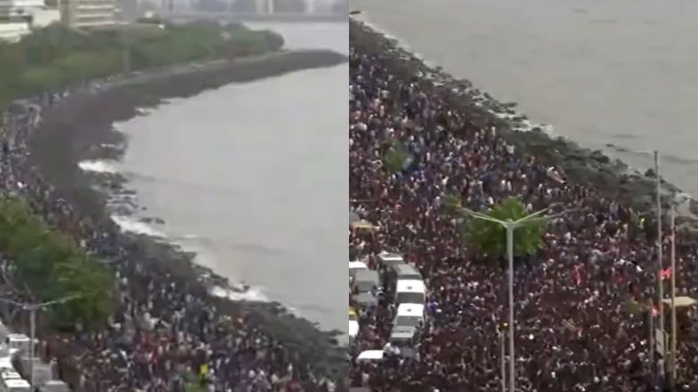 Sea of Fans Gather at Marine Drive in Mumbai to Witness Team India’s Victory Parade After T20 World Cup 2024 Triumph (See Video)