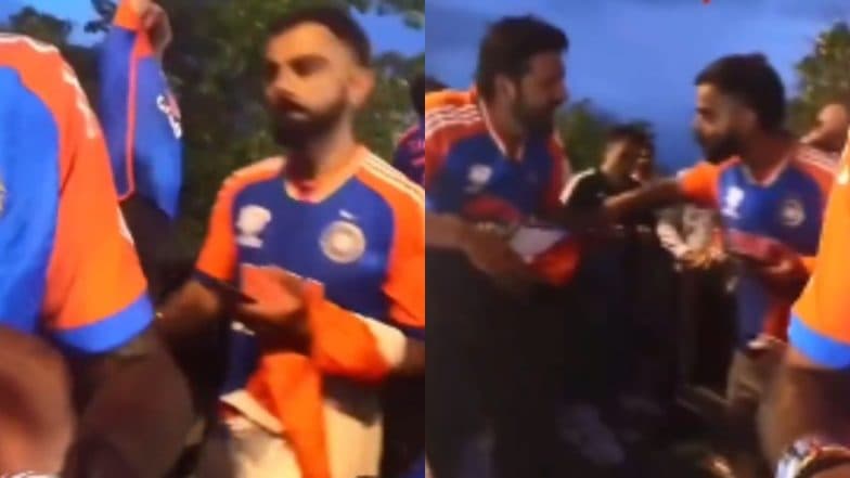 Virat Kohli Makes Way for Rohit Sharma During Victory While Celebrating T20 World Cup 2024 Triumph, Mumbai Indians Upload Close View Video