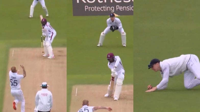 Harry Brook Takes Sensational Diving Catch at Slips to Dismiss Mikyle Louis Off Ben Stokes' Delivery During ENG vs WI 1st Test 2024, Video Goes Viral