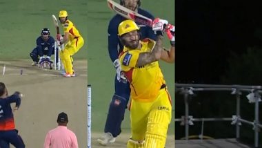 Faf Du Plessis Hits a Mighty Six out of the Grand Prairie Stadium off Glenn Maxwell During Texas Super Kings vs Washington Freedom MLC 2024 Match (Watch Video)