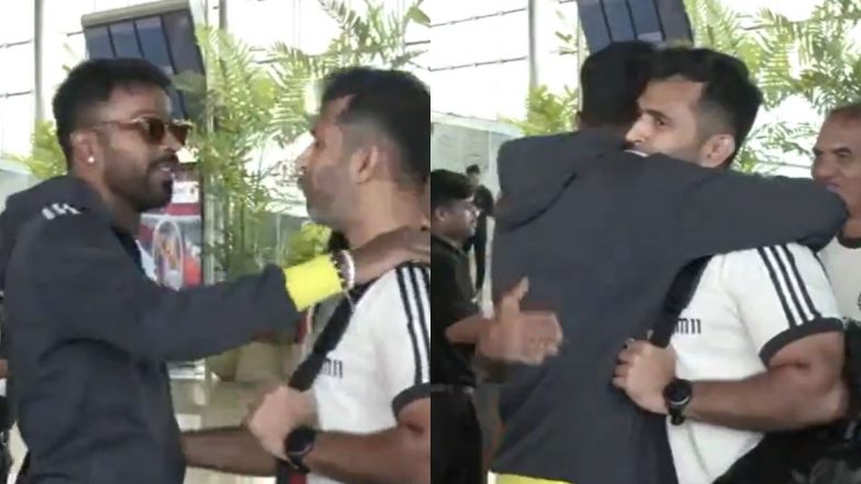 Hardik Pandya Hugs New Assistant Coach Abhishek Nayar At Airport As Team India Leaves For White-Ball Tour of Sri Lanka (Watch Video)