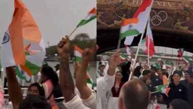 Indian Athletes Chant ‘Bharat Mata Ki Jai’ During Paris Olympics 2024 Opening Ceremony (Watch Video)