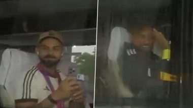 Indian Cricket Team Players Wave at Supporters From Team Bus at Delhi Airport, Welcomed With Cheers (Watch Video)
