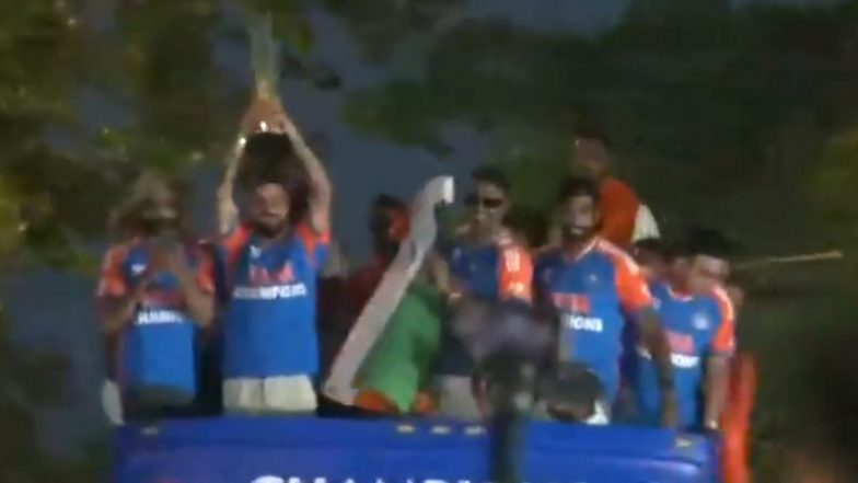 Team India Performs Victory Parade Amidst Sea of Fans in Mumbai After T20 World Cup 2024 Title Triumph (Watch Videos)