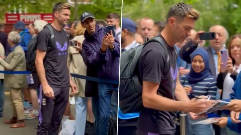 James Anderson Arrives at Lord's Cricket Ground For ENG vs WI 1st Test 2024 Day 3, Clicks Selfies With Fans Ahead of Likely Last Day of International Career (Watch Video)