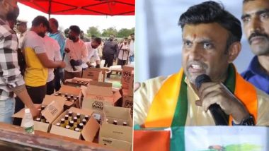 Dr K Sudhakar Faces Criticism After Liquor Served Openly at Event Celebrating Chikkaballapur BJP MP’s Election Win, Videos Show Long Queues of Supporters Waiting To Get Alcohol Bottles