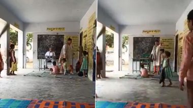 Lucknow: Woman Teacher Chases ‘Shiksha Mitra’ With Shoe After He Protests Beating of Student at School in Kakori, Viral Video Surfaces