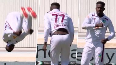 Kevin Sinclair Performs Somersault Celebration After Dismissing Harry Brook During ENG vs WI 2nd Test 2024 (Watch Video)