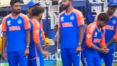 Kuldeep Yadav Teaches Rohit Sharma To Lift Trophy Like Lionel Messi Following ICC T20 World Cup 2024 Triumph (Watch Video)