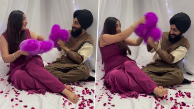 Kulhad Pizza Couple's Bedroom Viral Video: Sehaj Arora and Wife Gurpreet Get Romantic, Engage in Cute Pillow Fight (Watch)