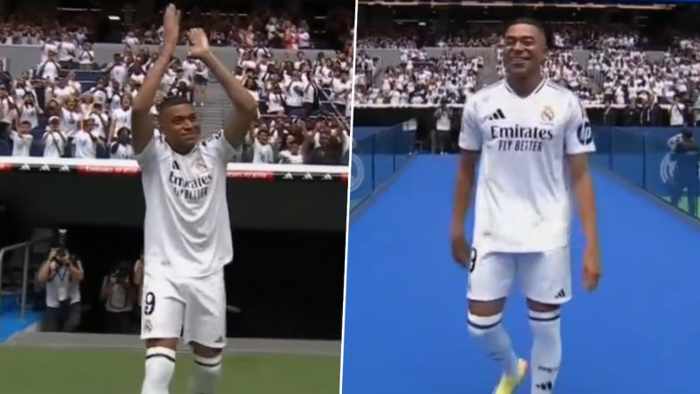 Kylian Mbappe Unveiled As New Real Madrid Player, French Forward Walks Out to Rousing Reception From Fans at Santiago Bernabeu (Watch Video)