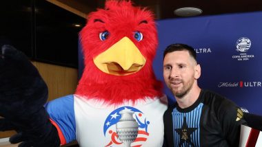 Lionel Messi Poses With Official Copa America 2024 Mascot ‘Captain’ While Receiving Player of the Match Award After Argentina Beat Canada To Qualify for Final (View Pic)