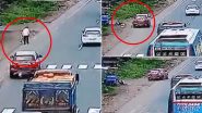 Accident Caught on Camera in Malkapur: Speeding Car Hits Man Walking on Side of National Highway 53, Sends Victim Flying in Air; Disturbing Video Surfaces