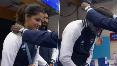 Manu Bhaker and Sarabjot Singh Receive Bronze Medal Following Podium Finish in 10 M Air Pistol Mixed Team Event at Paris Olympics 2024 (Watch Video)