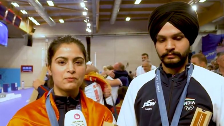 Manu Bhaker and Sarabjot Singh Opens Up On Their Feelings After Winning Bronze Medal in 10 M Air Rifle Mixed Team Event at Paris Olympics 2024 (Watch Video)