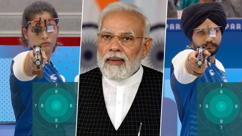 PM Narendra Modi Congratulates Manu Bhaker and Sarabjot Singh for Winning Bronze in Mixed 10M Air Pistol Team Event at Paris Olympics 2024, Says ‘India Is Incredibly Delighted’