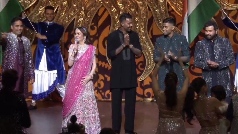 Mukesh Ambani and Nita Ambani Laud Rohit Sharma, Hardik Pandya and Suryakumar Yadav After Team India's T20 World Cup 2024 Title Triumph During Anant Ambani and Radhika Merchant's Sangeet Ceremony (Watch Video)