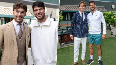 Novak Djokovic, Carlos Alcaraz Meet F1 Stars George Russell and Pierre Gasly on Sidelines of Wimbledon 2024 (View Pics)