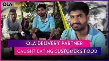 Ola Foods Delivery Partner Caught Eating Customer’s Order After Demanding Extra Money in Noida, Video Goes Viral