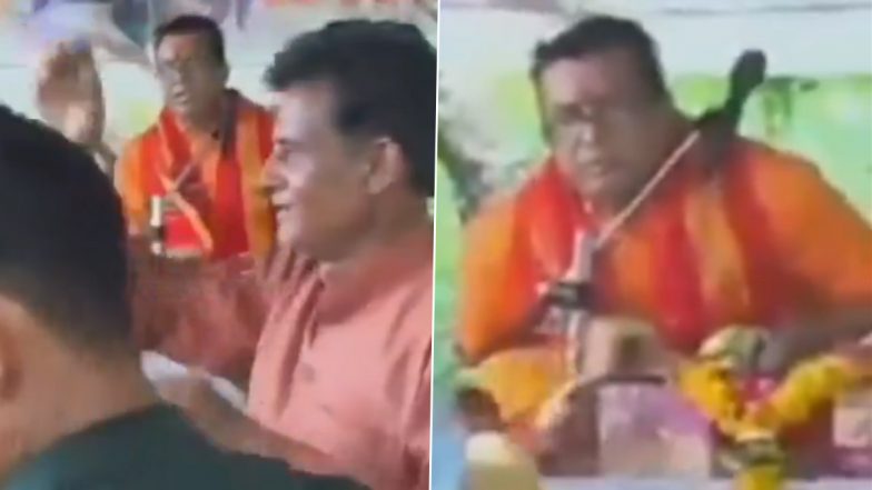 Sudden Death Caught on Camera in Madhya Pradesh: Pandit Gopal Krishna Bhardwaj Falls and Dies in Rajgarh While Singing Bhajans in Ashram; Disturbing Video Surfaces