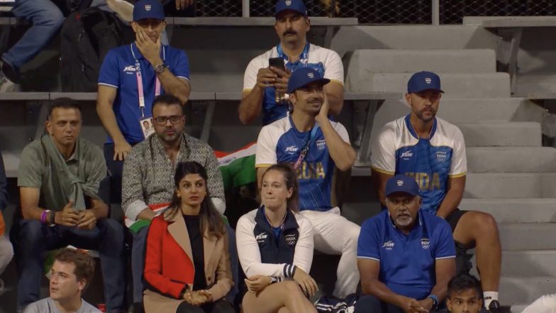 Rahul Dravid Spotted in Stands Watching Rohan Bopanna and Sriram Balaji's Men's Doubles Tennis Match at Paris Olympics 2024, Pic Goes Viral