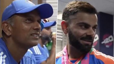 Rahul Dravid Says, ‘One Red To Go Tick It’ to Virat Kohli As India Lift ICC T20 World Cup 2024 (Watch Video)
