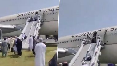 Saudi Airlines Plane Catches Fire While Landing at Pakistan’s Peshawar Airport, All 276 Passengers and 21 Crew Evacuated (Watch Video)