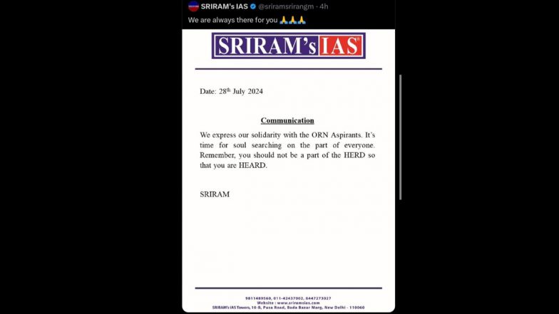 Delhi’s SRIRAM’s IAS Issues Clarification After Facing Flak Over ‘Herd’ Remark, Says ‘Our Previous Statement Was Entirely Misunderstood’