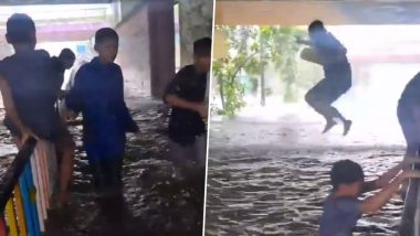 Navi Mumbai Rains Video: Children Jump Into Rainwater As Streets in Sanpada Turn Into Swimming Pools and Rivers Following Incessant Rainfall; Viral Clip Surfaces