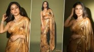 Shehnaaz Gill Effortlessly Steals the Spotlight in a Golden Saree by Masaba at Anant Ambani and Radhika Merchant&rsquo;s Sangeet Ceremony (View Pictures)