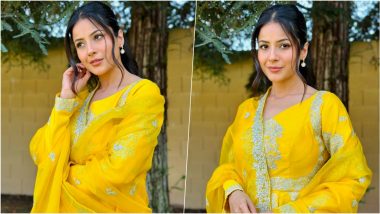 'Ladoo Peela Colour' Shehnaaz Gill Shines Bright in Yellow Anarkali Suit As She Enjoys Her Time in Fresno, California (View Pics and Videos)