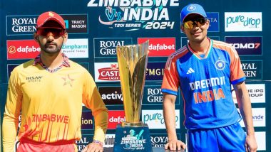 ZIM 41/3 in 3.2 Overs (Target 235) | India vs Zimbabwe Live Score Updates of 2nd T20I 2024: Avesh Khan Dismisses Dion Myers