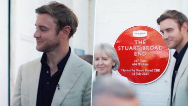 Stuart Broad Unveils Pavilion End Named After Him In Trent Bridge Stadium Alongside His Parents Ahead of ENG vs WI 2nd Test 2024 (Watch Video)