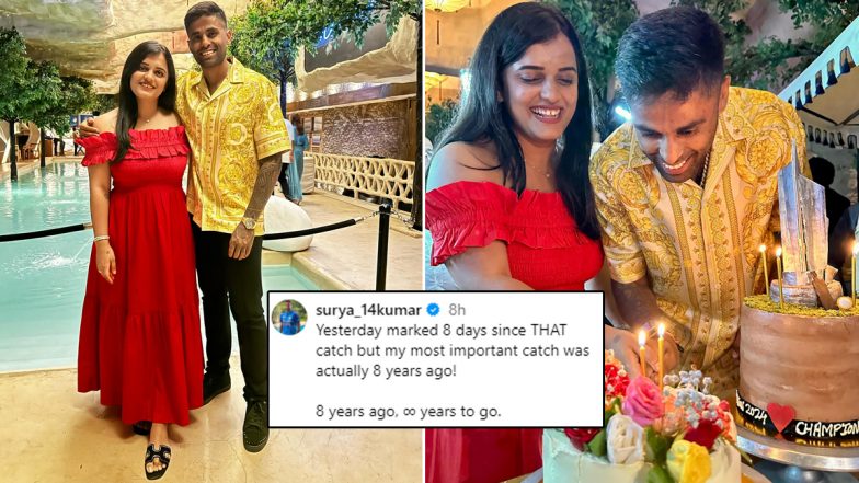 Suryakumar Yadav Calls Wife Devisha Shetty His 'Most Important Catch', Shares Pictures of Their Eighth Marriage Anniversary Celebration