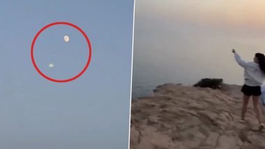 UFO Sighting in Ibiza? Tourists Vacationing on the Spanish Island Claim To Spot Mysterious Alien-Like White Disc-Shaped Object Flying Across the Sky (Watch Viral Video)