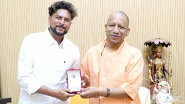 Uttar Pradesh CM Yogi Adityanath Felicitates Kuldeep Yadav After India’s T20 World Cup 2024 Title Win