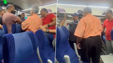 Served Non-Veg Food by ‘Mistake’ on Vande Bharat Train, Elderly Man Slaps 2 IRCTC Pantry Workers, Co-Passengers Ask Man To Apologise (Watch Videos)