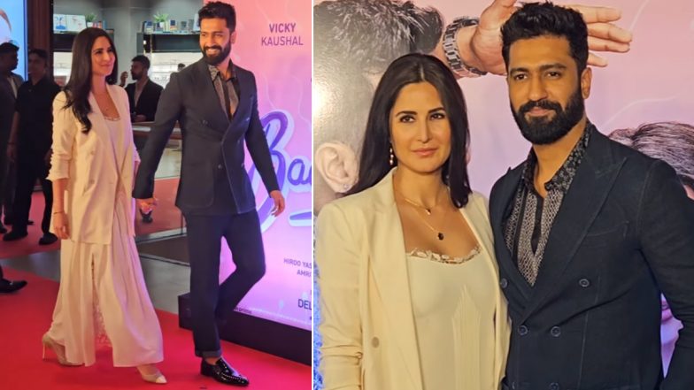 ‘Bad Newz’ Screening: Vicky Kaushal and Katrina Kaif Steal the Spotlight Arriving Hand-in-Hand, Blushing and Smiling for the Paparazzi (Watch Video)