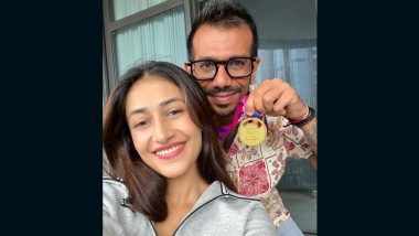 Yuzvendra Chahal Holds Out T20 World Cup 2024 Winners’ Medal As Adorably Poses With Wife Dhanashree Verma, Calls Her ‘Lady Luck’ (See Post)