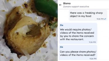 Zomato Customer Finds Sharp Object in Food, Says ‘Playing With People’s Lives Not Cool’ in Viral LinkedIn Post (See Pics)